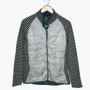 Title Nine Wool Blend Gray and Black Striped Hybrid Puffer Jacket Medium